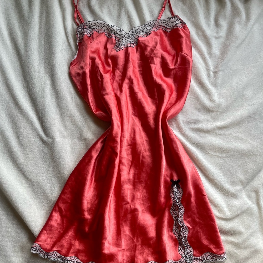 Vintage Red Satin Nightgown with Lace